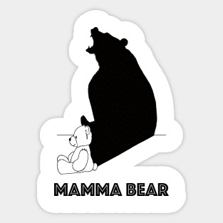 Mamma Bear illustration of cute teddybear with a roaring black bear shadow Sticker